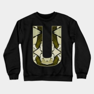 Letter U Monogram Initial Olive Green Pearl White Aesthetic Abstract Pattern Painting On Canvas Crewneck Sweatshirt